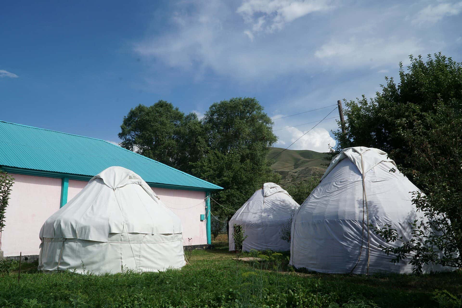 Yurts for an overnight stay in Saty village, halfway along the Charyn–Kolsai–Kaindy route