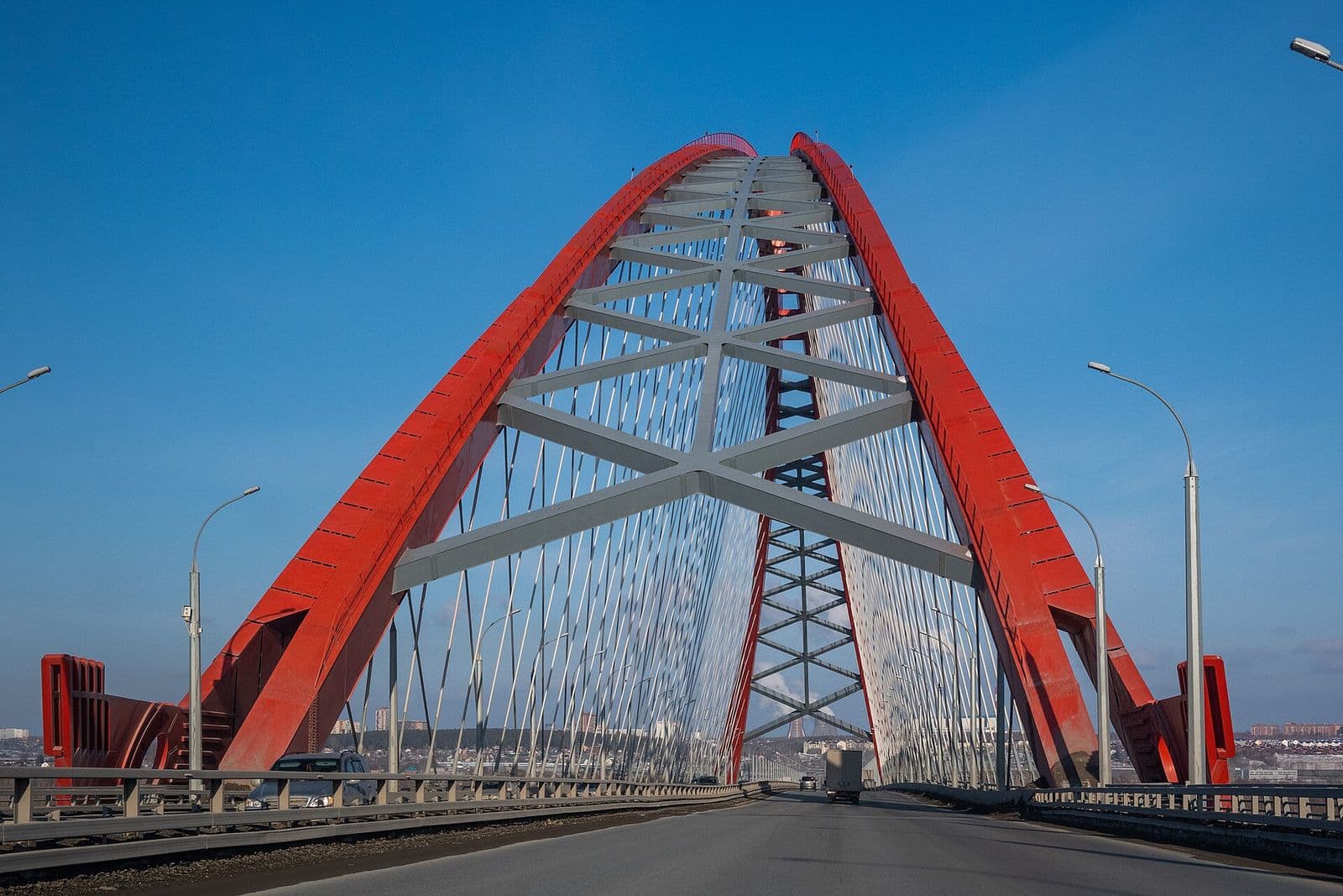 Bugrinsky Bridge over the Ob in Novosibirsk — trip from Almaty to Novosibirsk by Toyota Hiace minibus