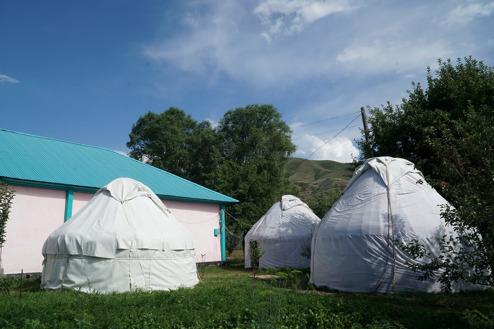 Yurts for an overnight stay in Saty village, halfway along the Charyn–Kolsai–Kaindy route